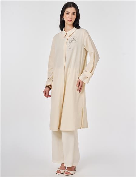 Hoftix Printed Linen Cotton Tunic Cream