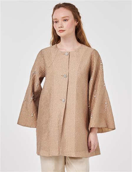 Pearl Button Jacquard Jacket Beige