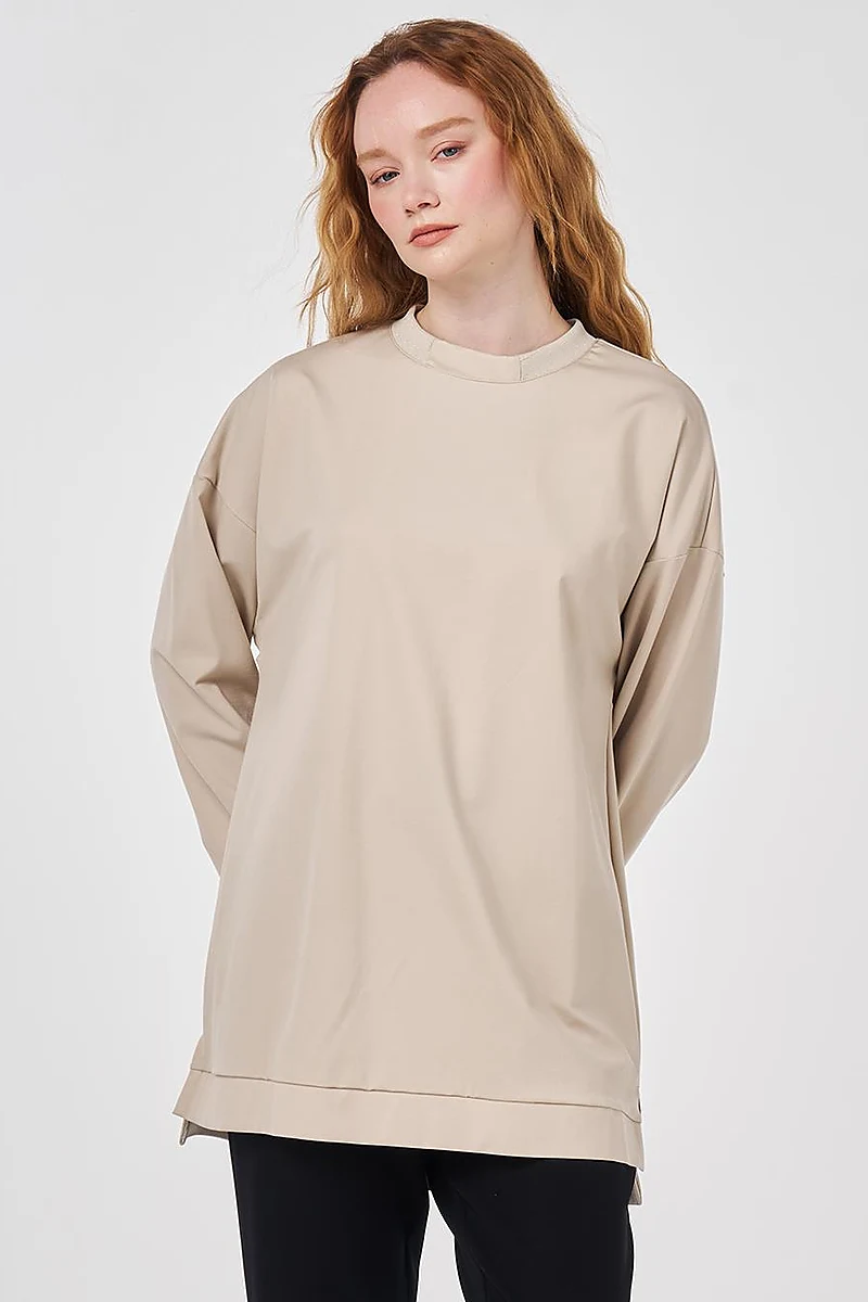 Glitter-Trim Knit Sweatshirt Stone