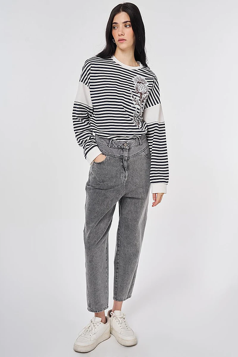 Washed Denim Trousers Gray 