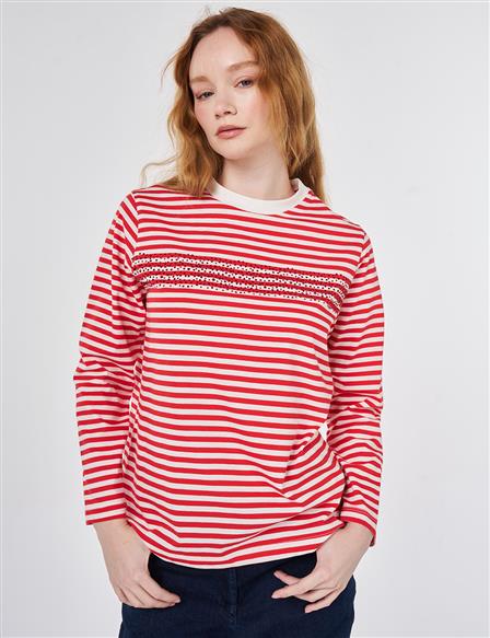 Hotfix Printed Knitted Blouse Red