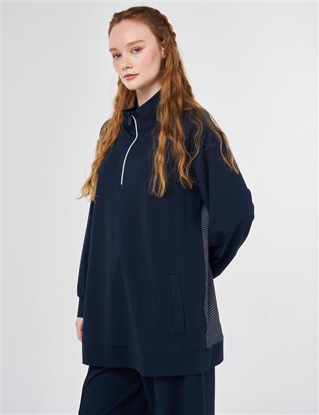 Trimmed Rayon Sweatshirt Dark Navy