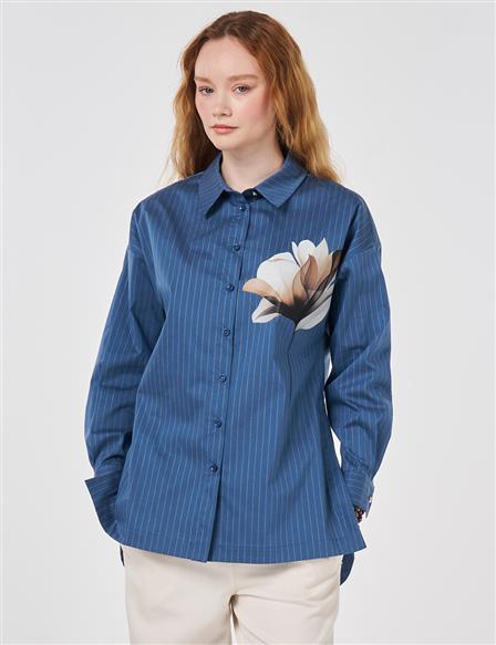 Striped Cotton Blouse Indigo