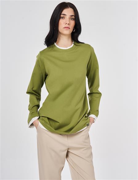 Trim-Detail Jersey Sweatshirt Matcha Green