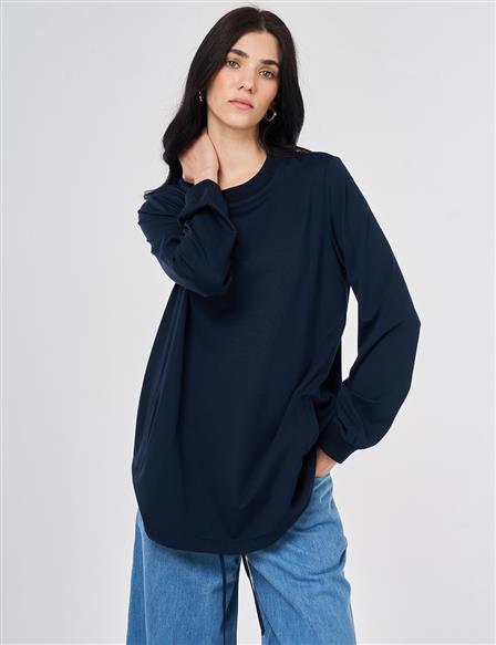 Crew Neck Knitted Blouse Dark Navy