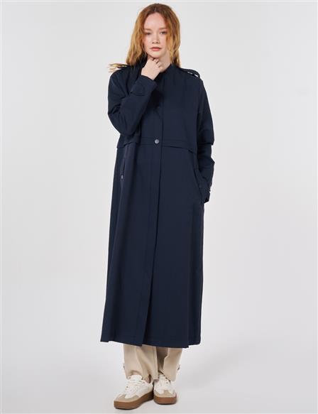 Epaulette-Detail Varsity Collar Throw-On Coat Dark Navy