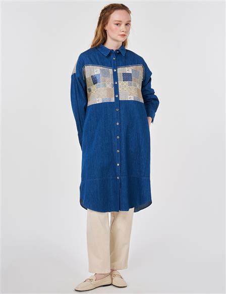 Washed Jacquard Denim Tunic Blue 