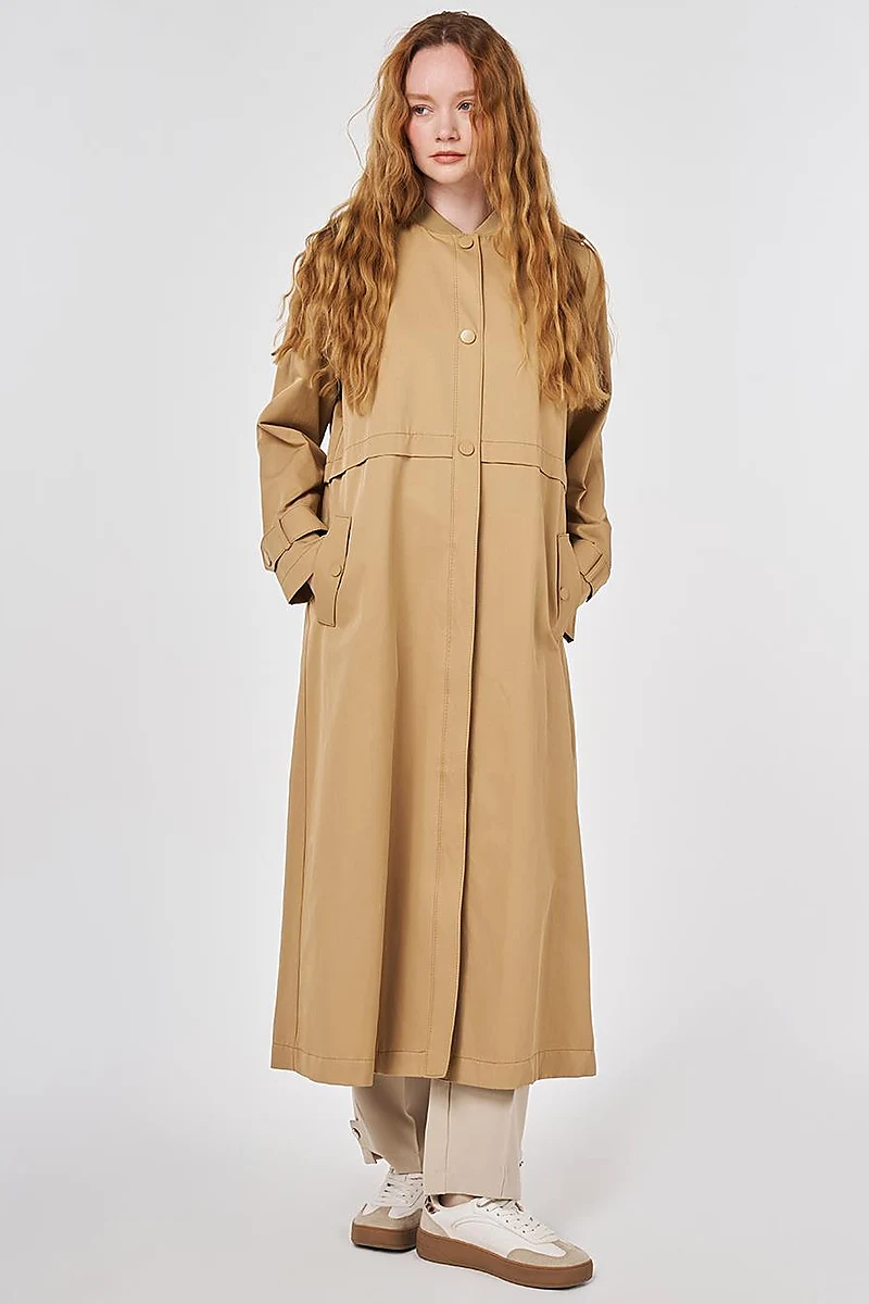Epaulette-Detail Varsity Collar Throw-On Coat Beige