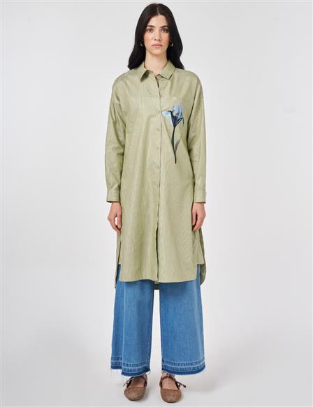 Floral Print Cotton Tunic Matcha Green