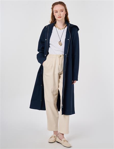 Hooded Short Trench Coat Dark Navy