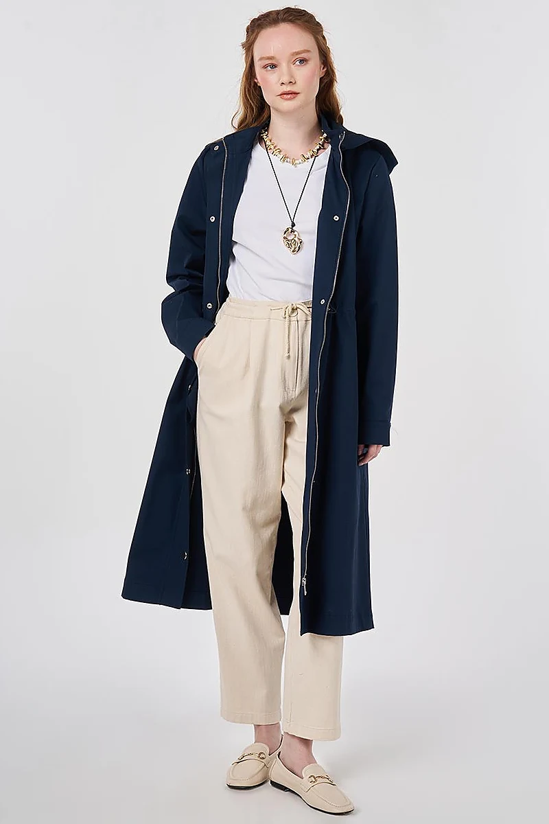 Hooded Trench Coat Dark Navy