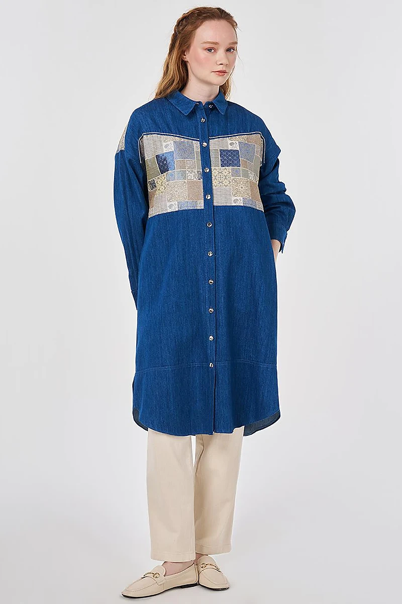 Washed Jacquard Denim Tunic Blue 