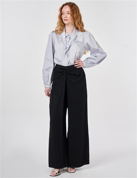 Waist-Detail Modal Trousers, Black
