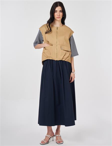 Zipper Closure Short Vest, Beige