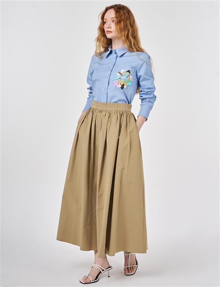 High-Waisted A-Line, Beige