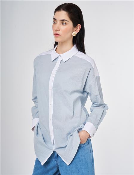 100% Cotton Tunic with Trim, Blue