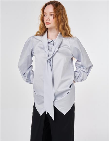 100% Cotton Shawl Collar Tunic Blue