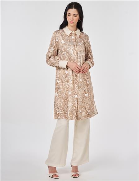 Marbled Cotton Long Tunic, Beige