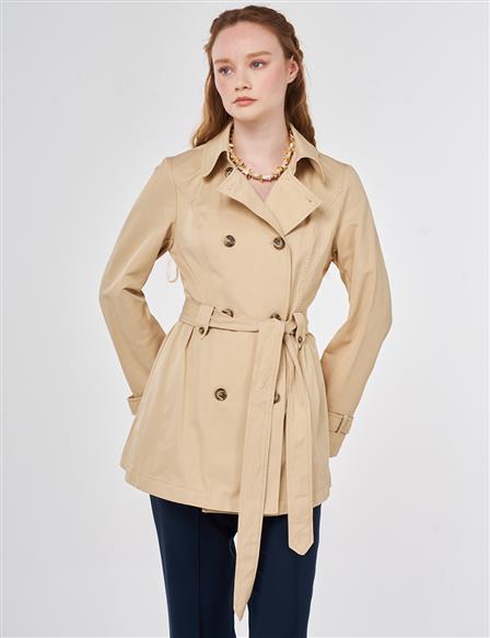 Belted Short Trench Coat, Light Yellow