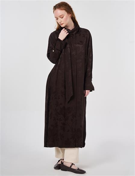 Shawl Collar Viscose Tunic Dark Brown