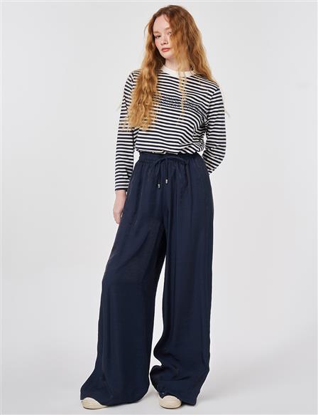 Rib-Stitched Relaxed-Fit Modal Trousers Dark Navy
