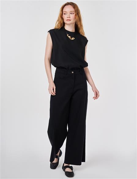 Wide Leg Canvas Pants Black