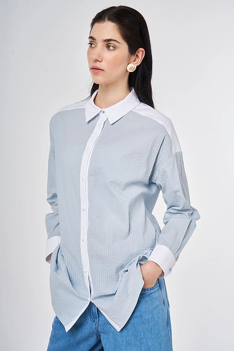 %100 Pamuklu Garnili Tunik Mavi