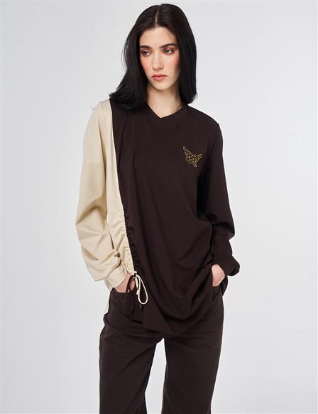 Gathered Detail Jersey Tunic Dark Brown