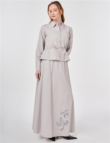 100% Cotton Floral Applique Skirt Set Grey