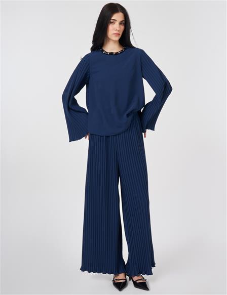 Pleated Two-Piece Set Indigo