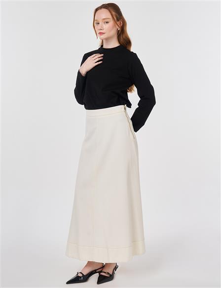 Pinto Stitch Canvas Skirt Ecru