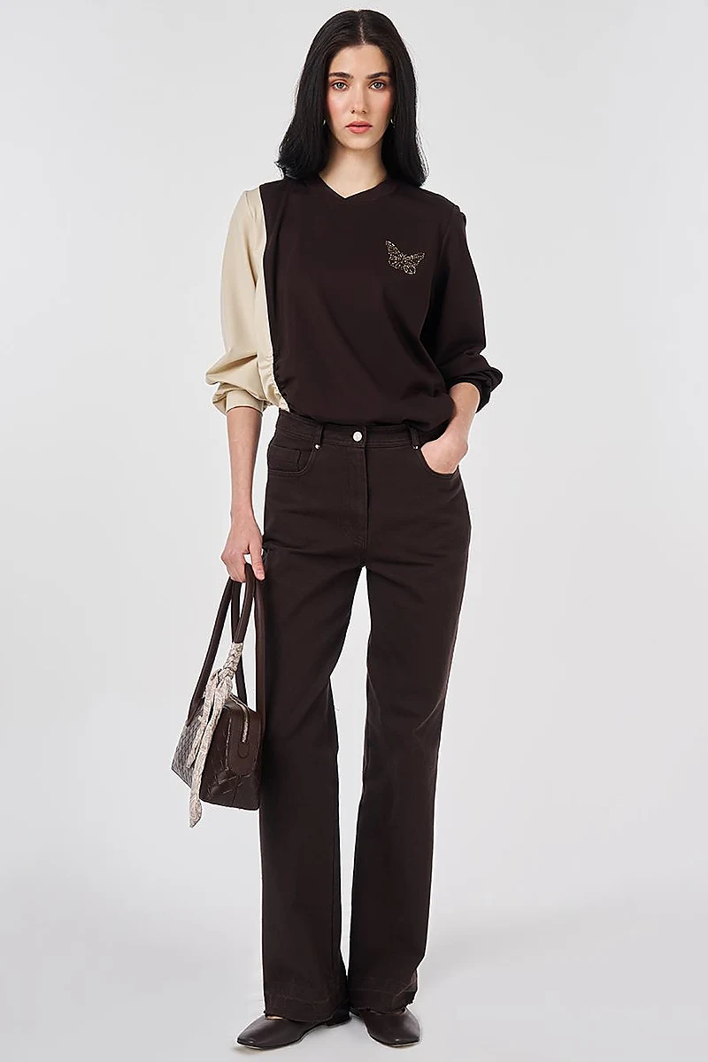 Straight Fit Denim Pants Dark Brown