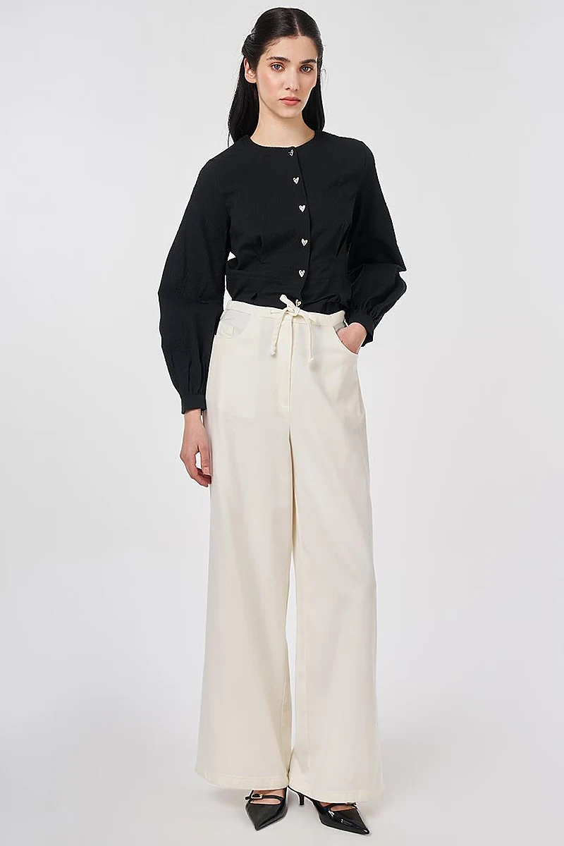 Drawstring Lyocell Trousers in Ecru