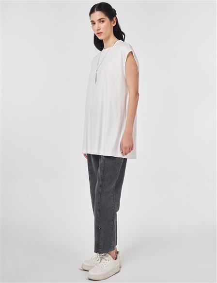 Sleeveless Knitted Blouse Ecru