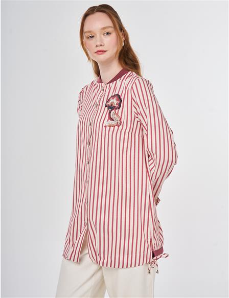 Striped Embroidered Cotton Tunic Ruby