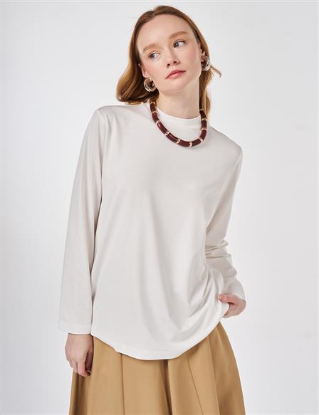 Stand-Up Collar Viscose Blouse Ecru
