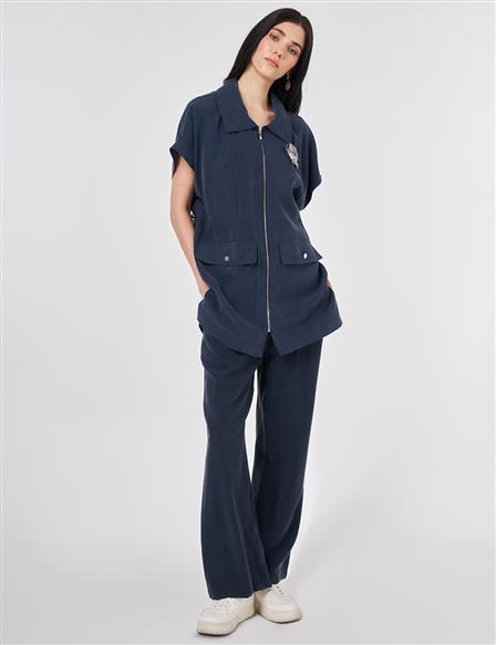 Dark Navy Suit with Waist Gathered Vest