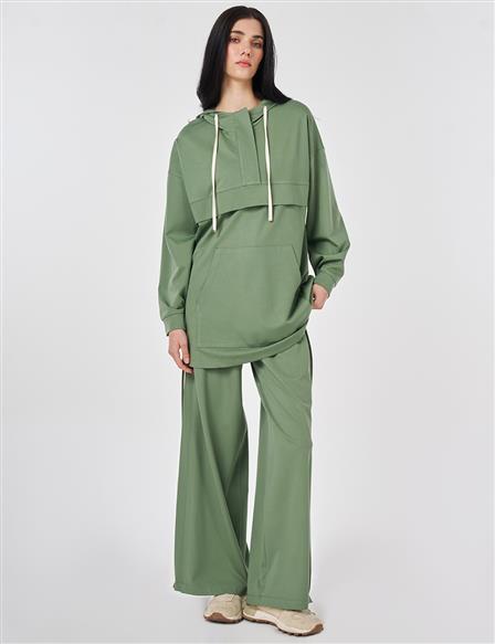 Two-Piece Set with Kangaroo Pocket Detail Moss Green