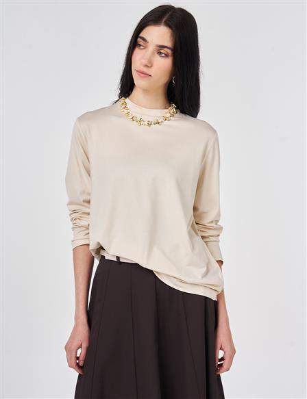 Stand-Up Collar Viscose Blouse Cream