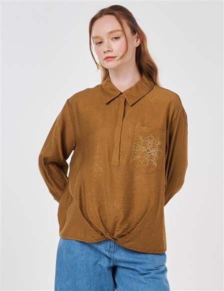 Hotfix Printed Viscose-Cotton Blouse Dark Olive 