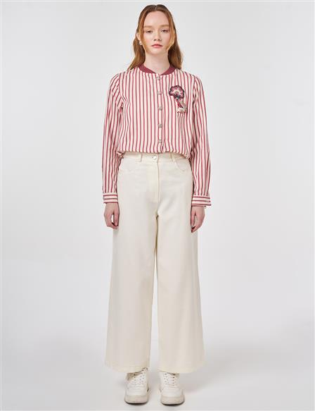 Wide Leg Non Denim Pants Ecru