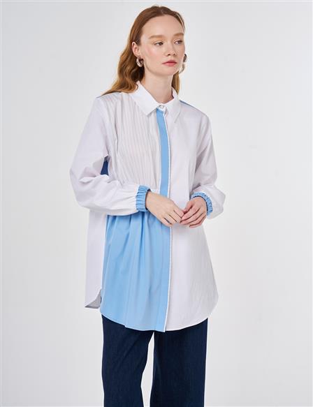 Color Blocked Cotton Tunic Optic White