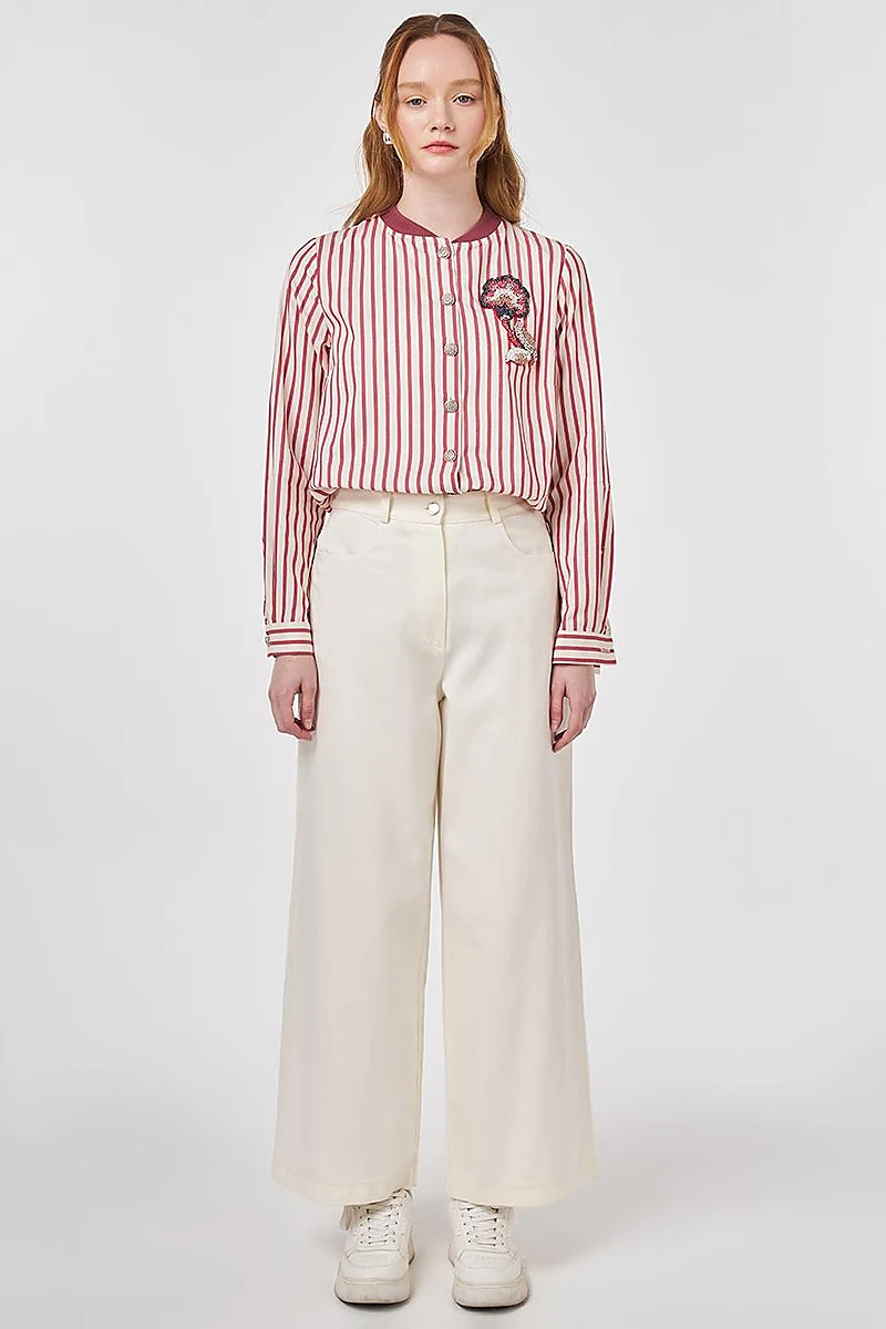 Wide Leg Non Denim Pants Ecru