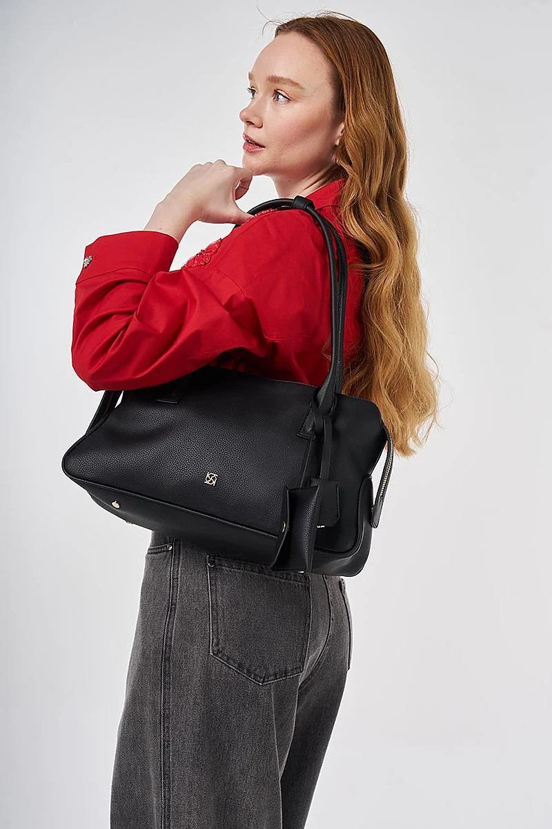 Faux Leather Shoulder Bag Black