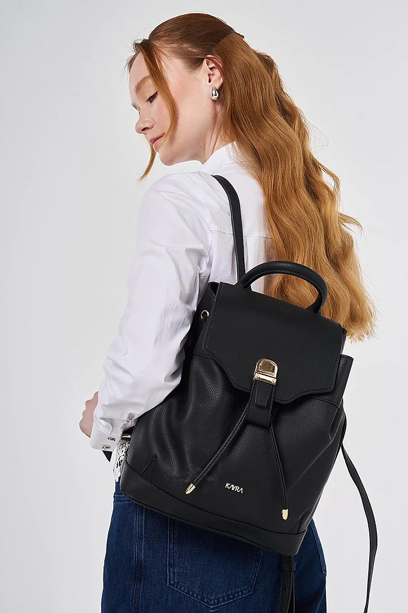 Faux Leather Backpack Black