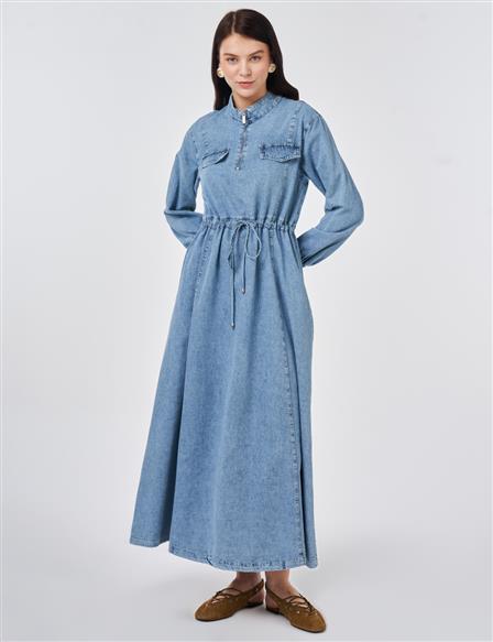 Flap-Pocket Denim Dress Towel Wash