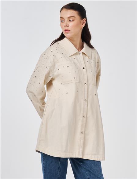 Troque Print Non Denim Jacket Cream