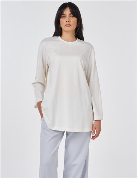 Topstitched Jersey Sweatshirt Optical White