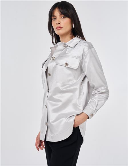 Floral Print Jacket Silver