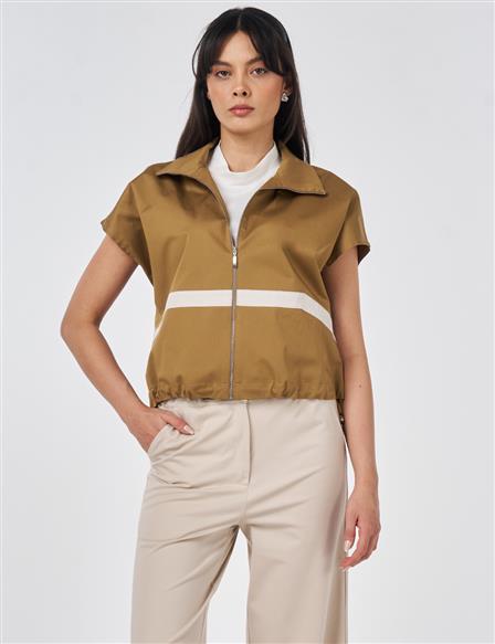 Contrast-Piped Vest Dark Olive